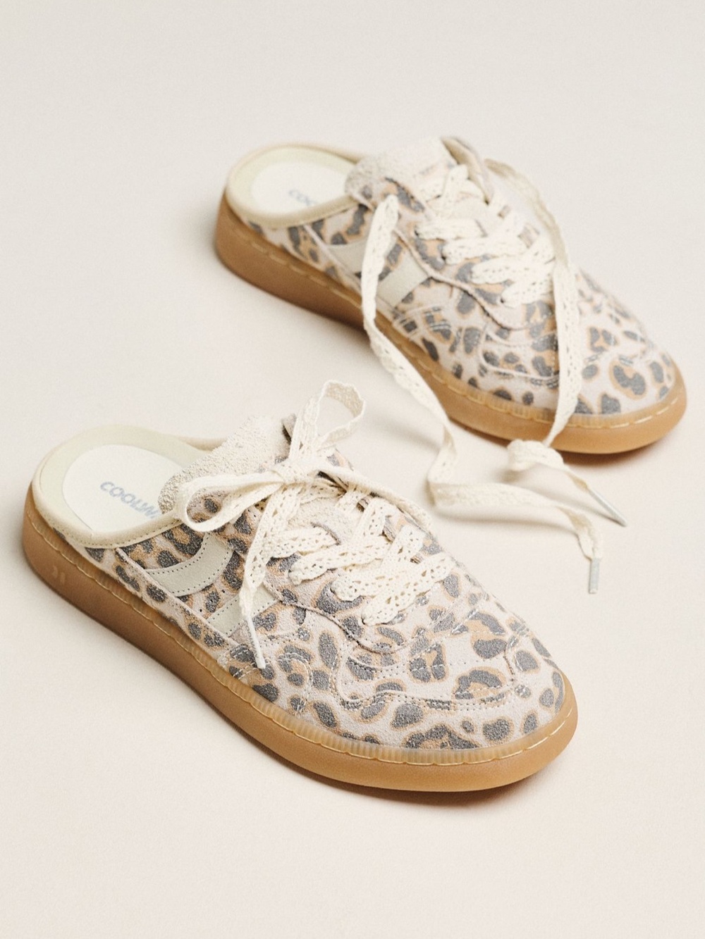 Coolway Leopard-Print Lace-Up Mule in Beige and Brown